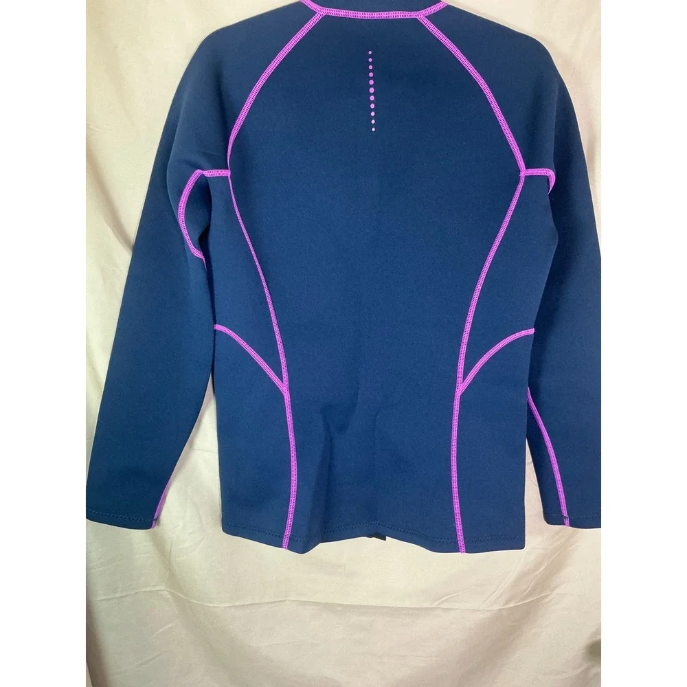 GoldFin Wetsuit Top Womens 2mm Navy Pink Excellent Zip Front Long Sleeve Jacket